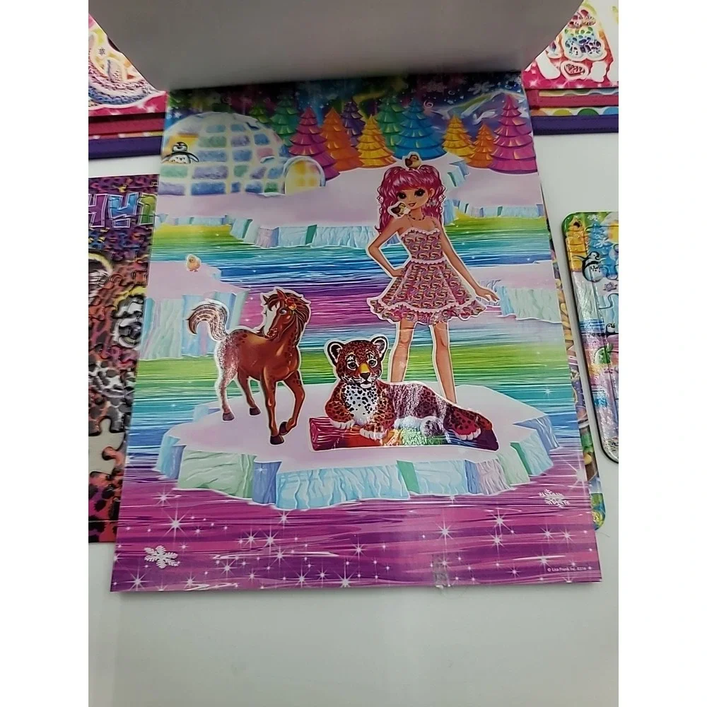 2022 Lisa Frank Tri-fold Case Puzzles Stickers Coloring Book Set Lot
